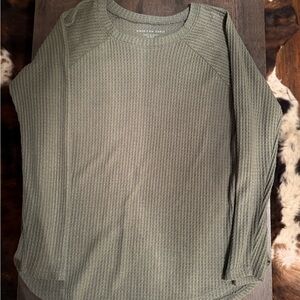 American Eagle Olive Green Soft & Sexy Waffle Knit Top